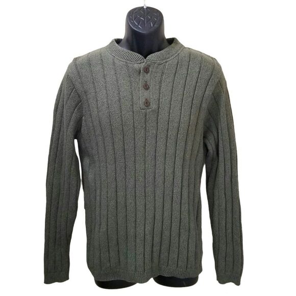 HAGGAR Half Button Knitted Pullover Sweater Olive Green Size M - Picture 1 of 4